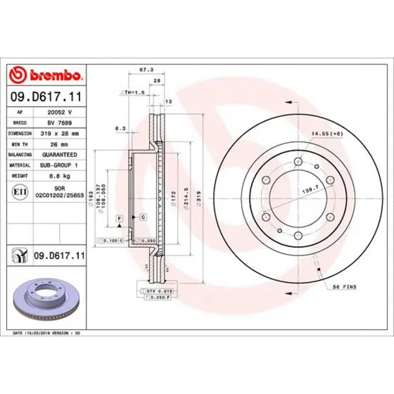 Brembo Bremseskive 09.D617.11 for Toyota Fortuner/Hilux