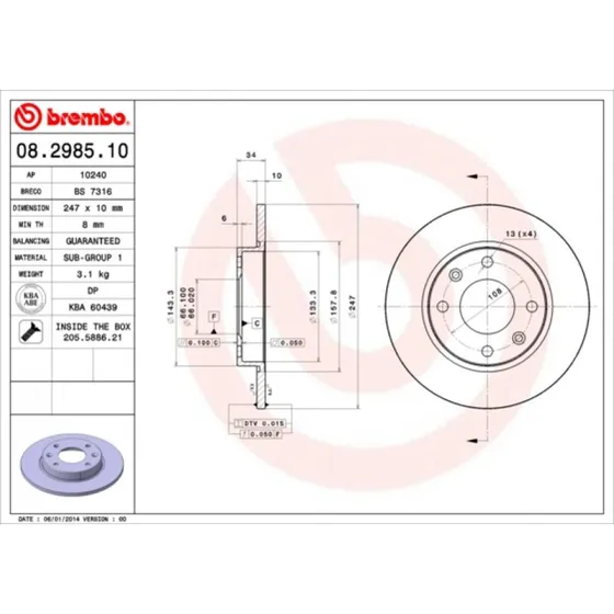 Brembo Bremseskive 08.2985.10 for Peugeot/Citroën