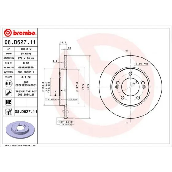 Brembo Bremseskive 08.D627.11 til Hyundai i30 & Kia Ceed