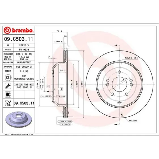 Brembo Bremseskive 09.C503.11 for KIA Sorento III