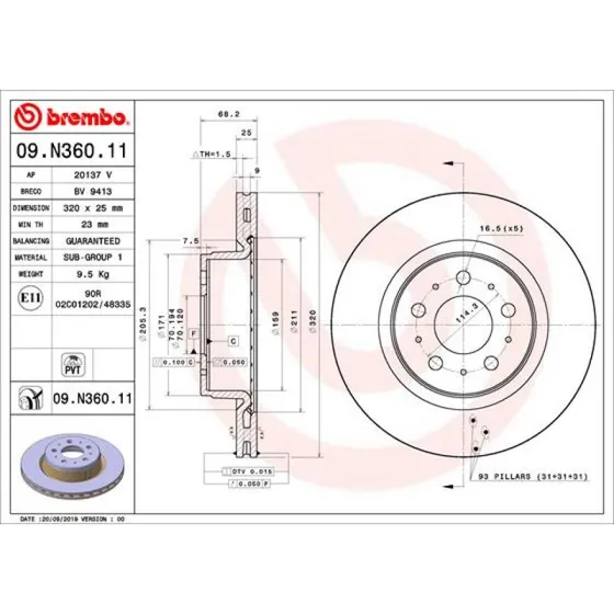 Brembo Bremseskive 09.N360.11 til Tesla Model 3