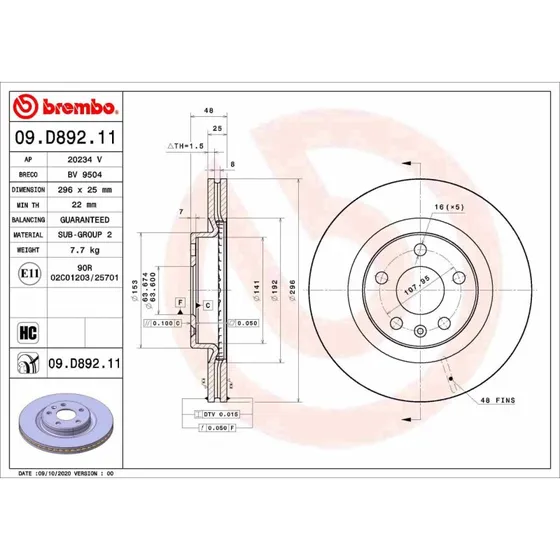 Brembo Bremseskive 09.D892.11 for Volvo XC40