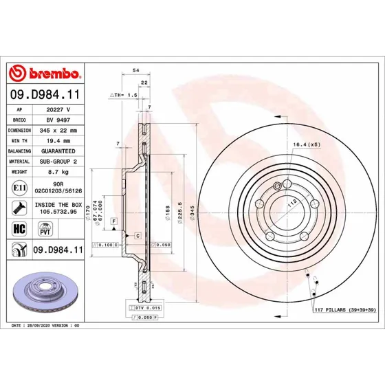 Brembo Bremseskive 09.D984.11 til Mercedes-Benz GLE/GLS