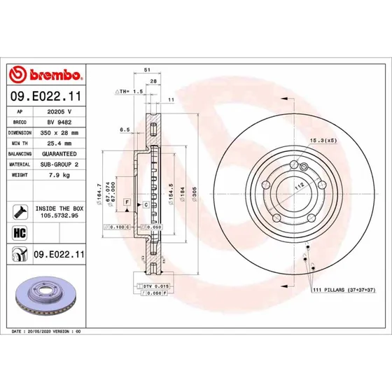 Brembo Bremseskive 09.E022.11 for Mercedes-Benz