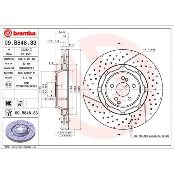 Brembo Bremseskive 09.B848.33 for Mercedes-Benz