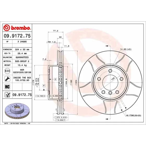 Brembo Bremseskive 09.9172.75, 30 mm, foraksel, Xtra
