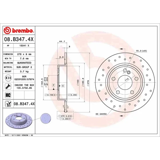 Brembo Bremseskive 08.B347.4X for Mercedes-Benz