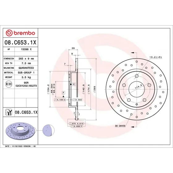 Brembo Bremseskive 08.C653.1X til Mazda 3, CX-3, CX-30