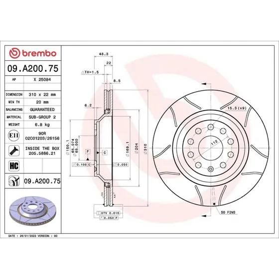 Brembo Bremseskive 09.A200.75 for VW, Audi, Mercedes-Benz