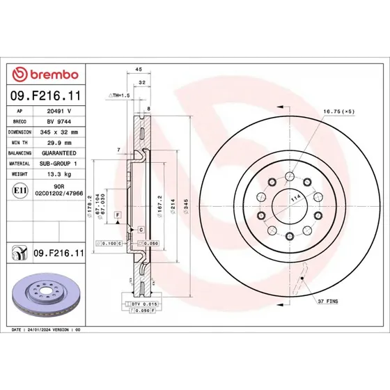 Brembo 09.F216.11 Bremseskive