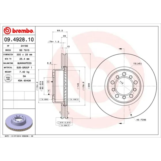 Brembo 09.4928.10 Bremseskive til Mercedes S-Class