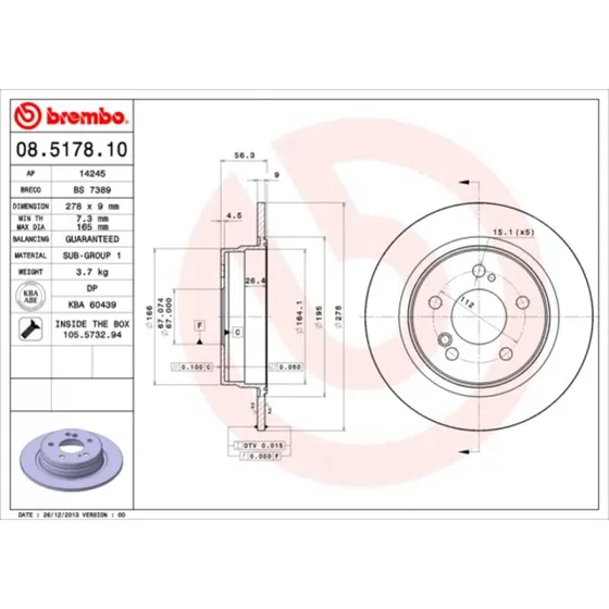 Brembo Bremseskive 08.5178.10 til Mercedes-Benz
