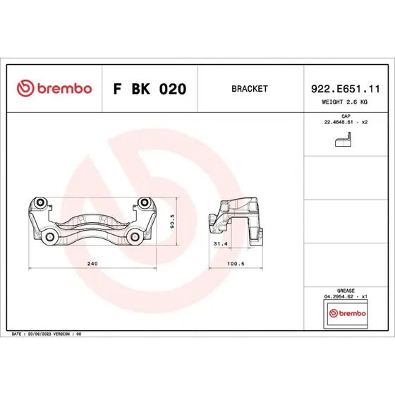 Brembo Bremsekaliber Holder Sæt F BK 020 for Nissan, Opel, Renault