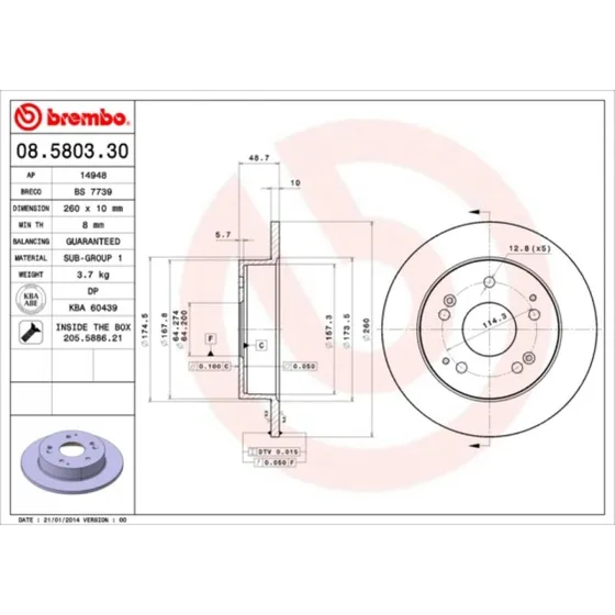 Brembo Bremseskive 08.5803.30 til Honda Civic VII Hatchback