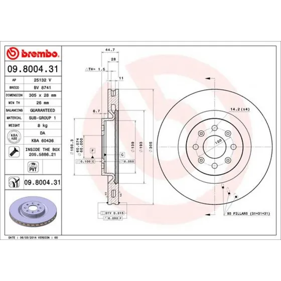 Brembo Bremseskive 09.8004.31 for Abarth Grande Punto, Punto