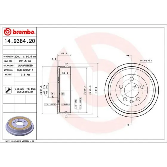 Brembo Bremsetromle 14.9384.20 til VW, Audi, Skoda, Seat