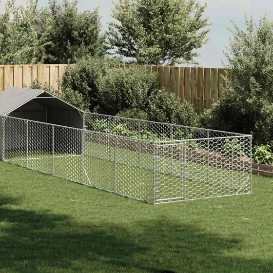 vidaXL Udendørs hundegård med løbegård 8x2x1,5 m, galvaniseret stål
