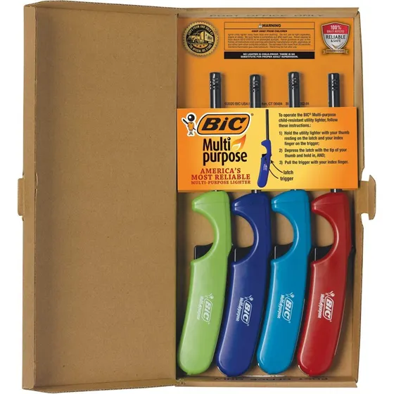 BIC Classic Edition lang metal lighter 4-pak, assorterede farver