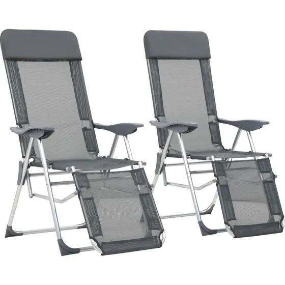 vidaXL foldbare campingstole m. fodstøtter 2 stk. textilene grå