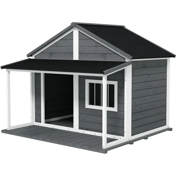 Hundehus Udendørs hundebur med veranda 124x112x105 cm grå/hvid