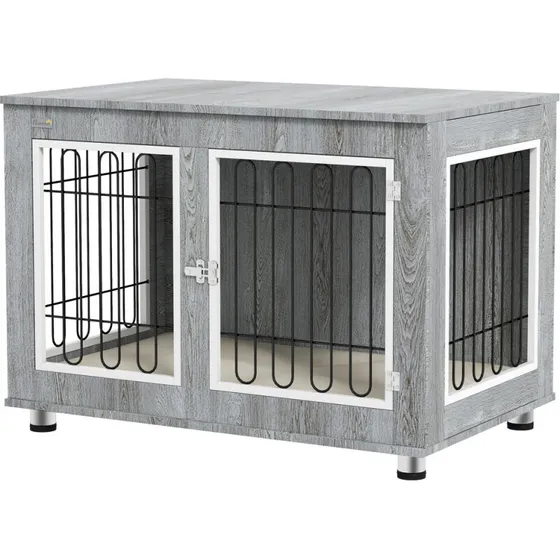 PawHut Hundehus med pude, 2 låse, grå, 90 x 58 x 65 cm