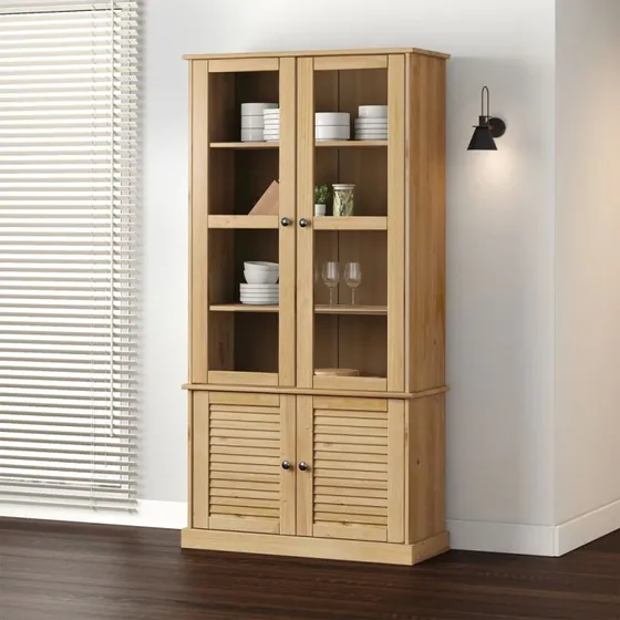 vidaXL VIGO Glasskab 85x35x170 cm i Massivt Fyrretræ