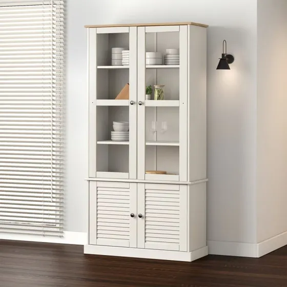 vidaXL VIGO Glasskab 85x35x170 cm, massivt fyrretræ, hvid