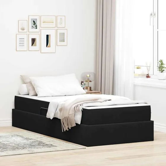 vidaXL Seng med opbevaring og madras, Sort 90 x 190 cm