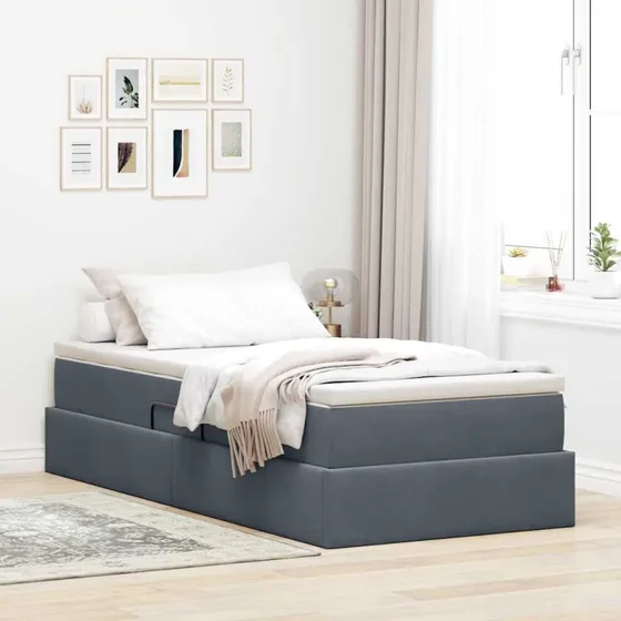 vidaXL Seng med opbevaring, mørkegrå 100 x 200 cm, fløjl