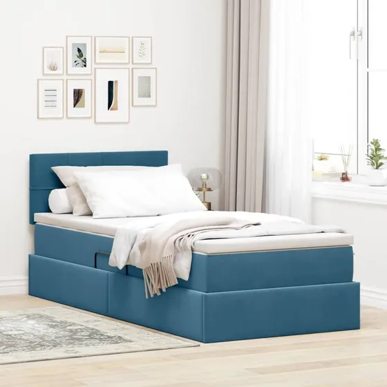 vidaXL Opbevaringsseng med madras Mørk blå 90 x 200 cm