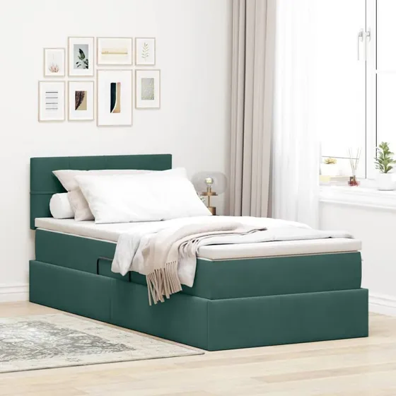 vidaXL Opbevaringsseng med madras Mørkegrøn 90x200 cm Fløjl
