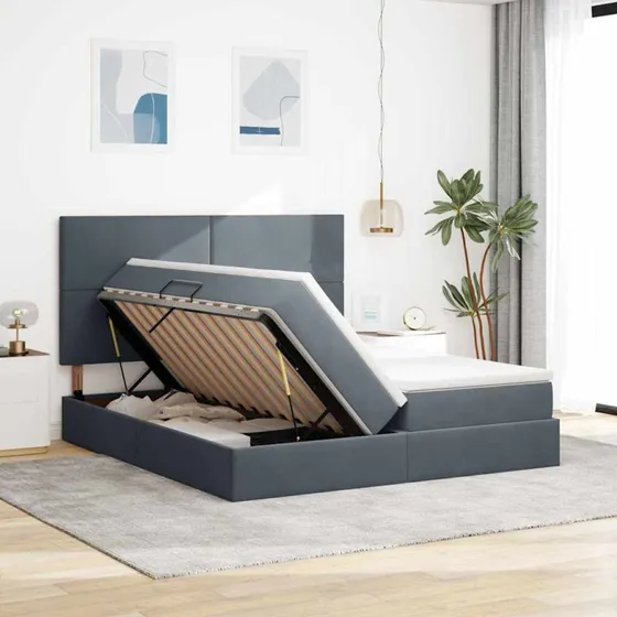 vidaXL Opbevaringsseng 200 x 200 cm Mørkegrå Fløjl