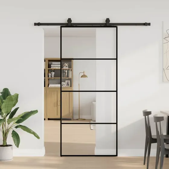 vidaXL Skydedør 90x205 cm med ESG-glas, sort