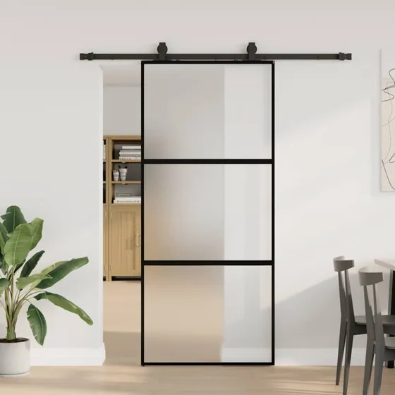 vidaXL Skydedør 90x205 cm hærdet glas sort