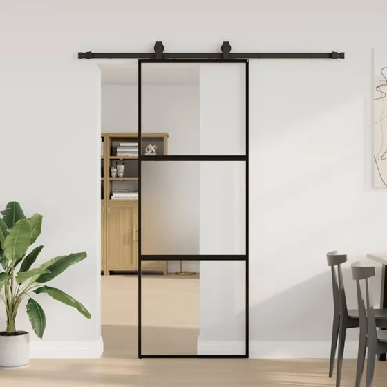 vidaXL skydedør 76x205 cm hærdet glas sort