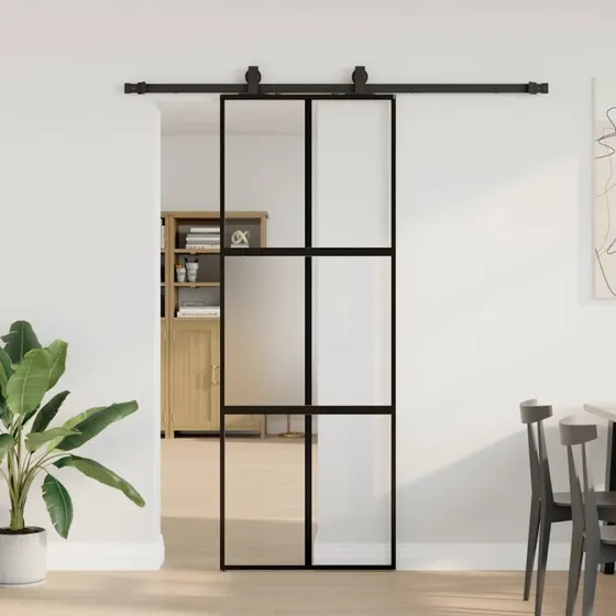 vidaXL Skydedør 76x205 cm, hærdet glas sort
