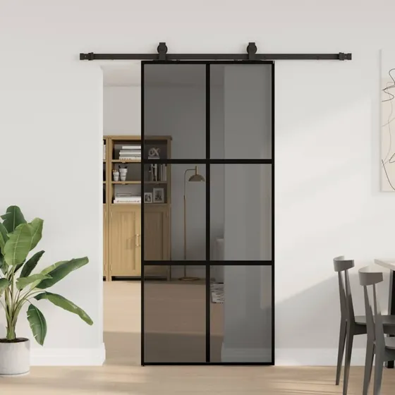 vidaXL Skydedør 90x205 cm hærdet glas sort