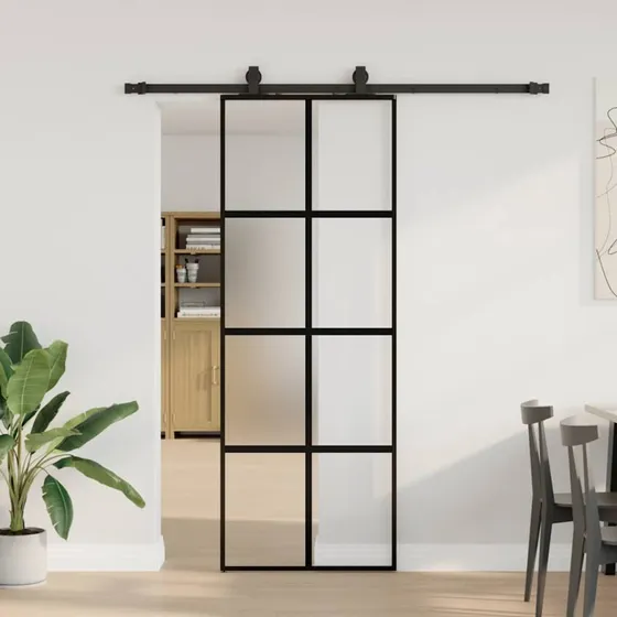 vidaXL skydedør 76x205 cm hærdet glas sort