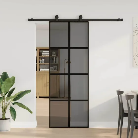 vidaXL skydedør 76x205 cm hærdet glas sort