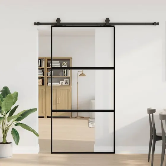vidaXL Skydedør 102,5x205 cm med hærdet glas, sort