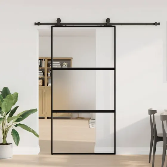vidaXL skydedør 102,5x205 cm hærdet glas sort