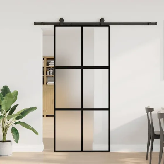 vidaXL Skydedør 90x205 cm med hærdet glas sort