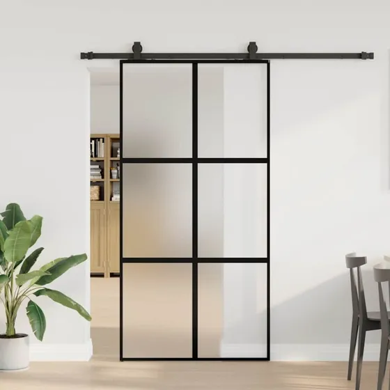 vidaXL skydedør 102,5x205 cm hærdet glas sort