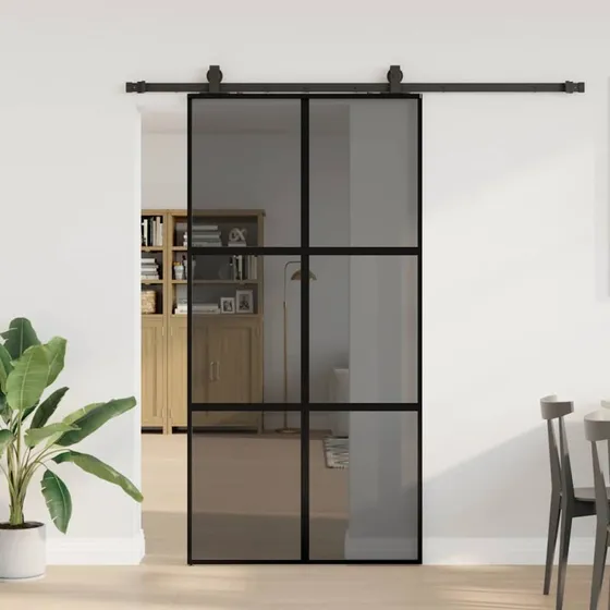 vidaXL Skydedør 102,5x205 cm, hærdet glas sort