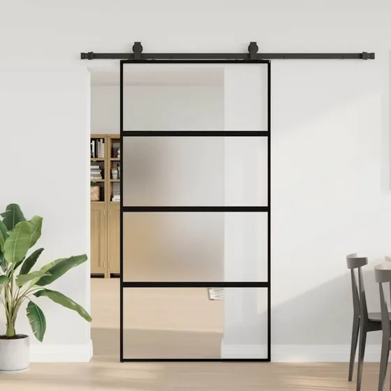 vidaXL Skydedør 102,5x205 cm med hærdet glas sort
