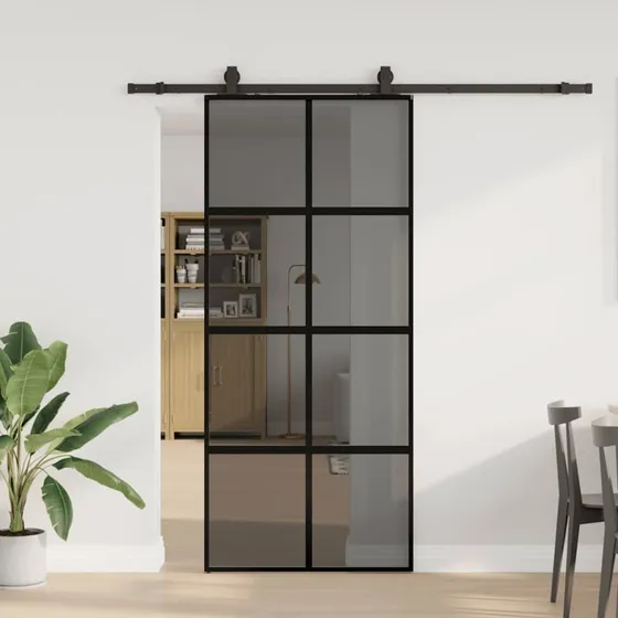 vidaXL Skydedør 90x205 cm med hærdet glas sort