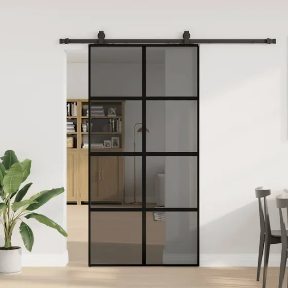 vidaXL Skydedør 102,5x205 cm med hærdet glas sort