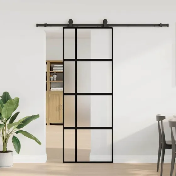 vidaXL skydedør 76x205 cm hærdet glas sort