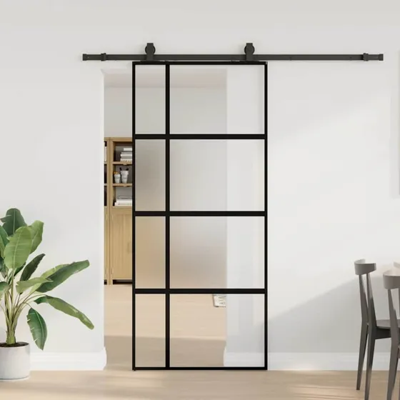 vidaXL Skydedør 90x205 cm med hærdet glas, sort