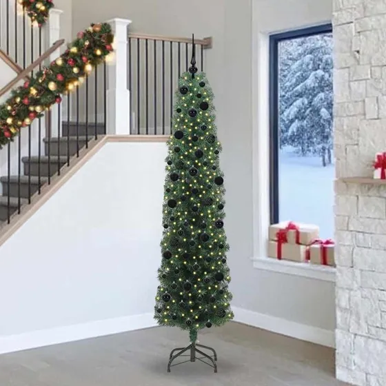 vidaXL Kunstigt Juletræ 240 cm Grønt med LED-lys og Stativ